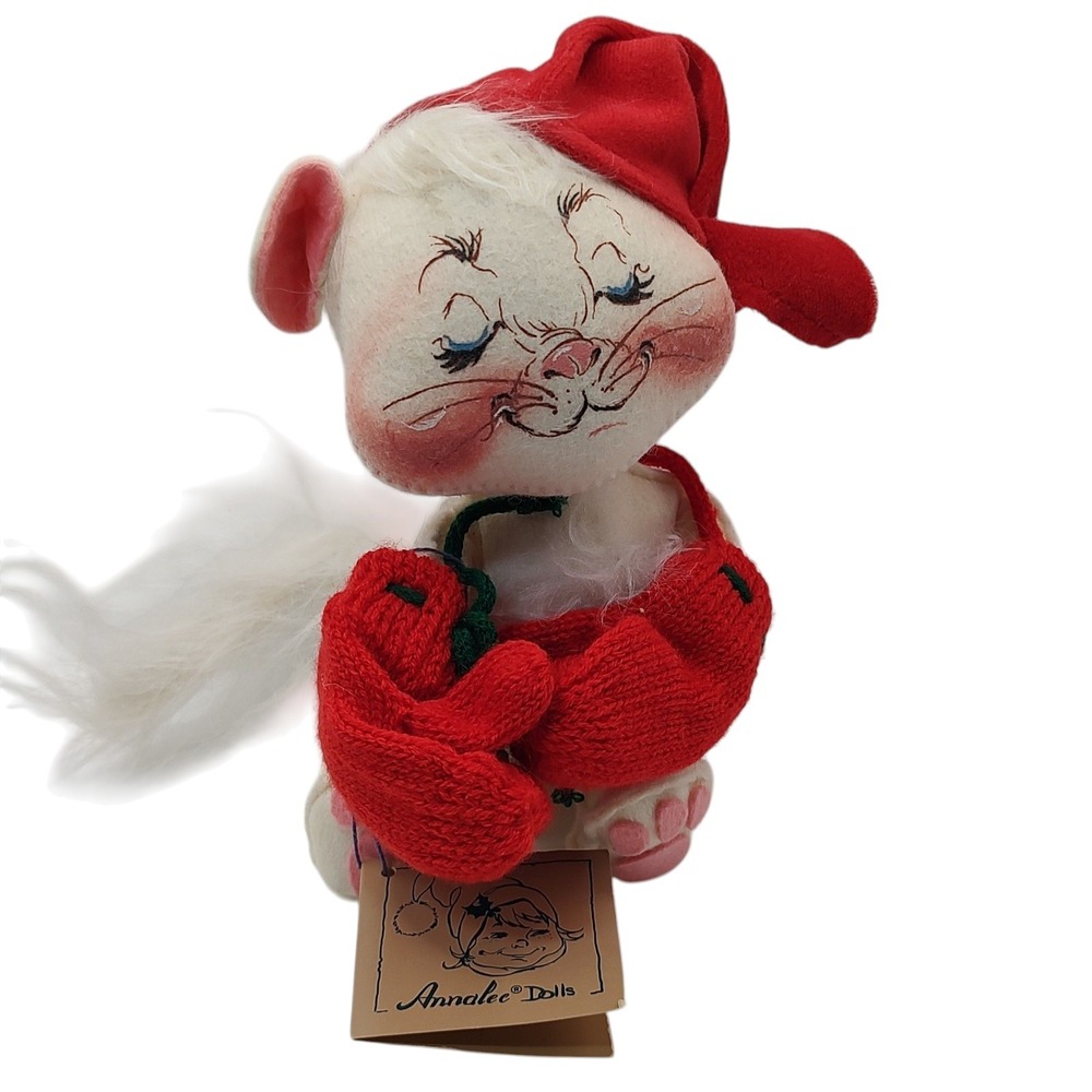 Vintage Annalee Christmas Cat Doll Plush White 8064 Mobility Dolls 1988 Handmade